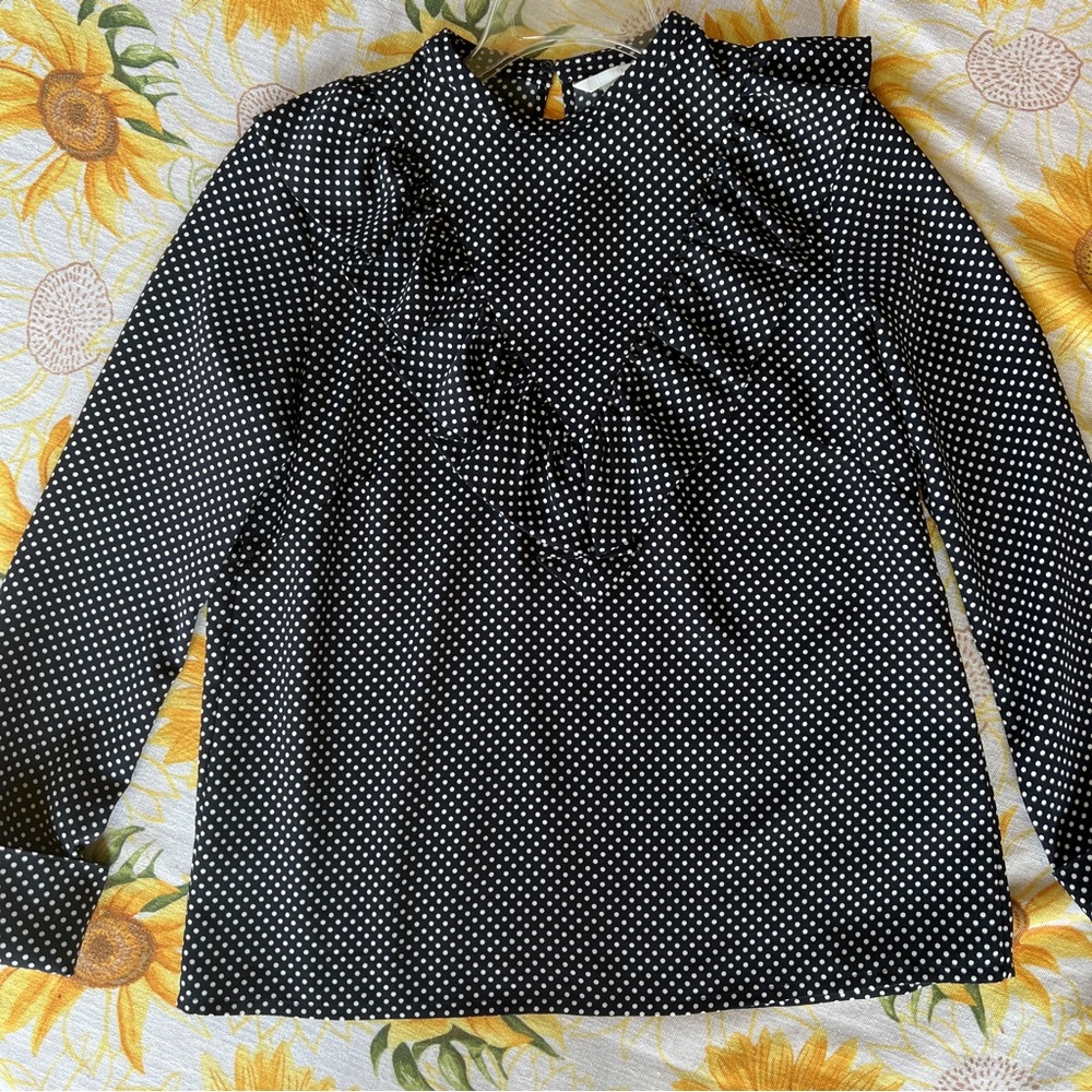 Polka Dot Ruffle Blouse - Size Small